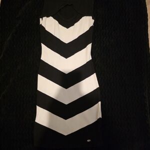 Guess Black and White Striped Mini Dress